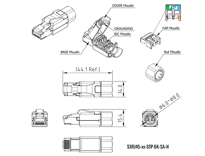 Produkt Konektor MPTL RJ45 CAT5E STP samořezný SXRJ45-5E-STP-BK-SA-N - Solarix - Konektory