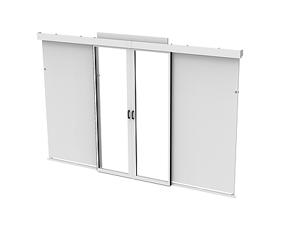 Produkt Posuvné dveře teplé/studené uličky se zvýšenou střechou pro skříně 42U, hloubka 1000 mm, na nožkách, RAL 7035 - Solarix - Datová centra