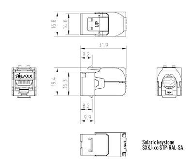 Produkt Samořezný keystone Solarix CAT6A STP SXKJ-10G-STP-RAL-SA, RAL FIT moduly, GROUND LOCK, Component Level a 4PPoE certifikace - Solarix - Keystony