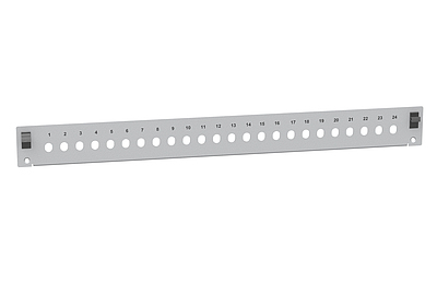 Produkt Čelo optické vany 1U pro 24 ST simplex RAL 7035 s montážními otvory v2 FP2-1U-24ST-G - Solarix - Optické vany a čela