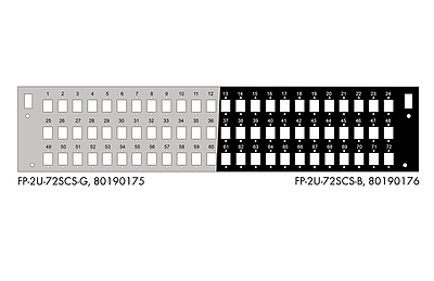 Produkt Čelo optické vany 2U pro 72 SC simplex/LC duplex/E2000 RAL7035 FP-2U-72SCS-G - Solarix - Optické vany a čela