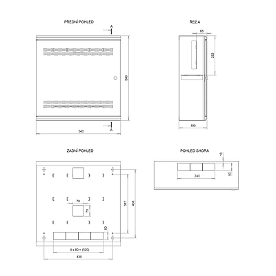 Produkt Rozvaděč LC-18 LITE s lištami 3U,4U 540x540x180mm šedý RAL7035
 - Solarix - Nástěnné 19"