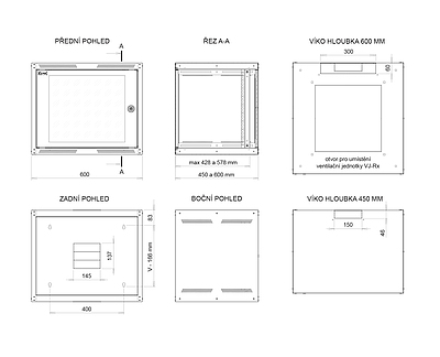Produkt Rozvaděč nástěnný GrandN 9U 600mm, dveře sklo, RAL 7035, GrandN-9U-66-11-G - Solarix - Nástěnné 19"
