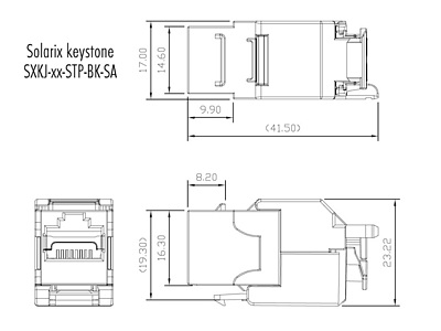 Produkt MULTIPACK 24 ks - samořezný keystone Solarix CAT6A STP SXKJ-10G-STP-BK-SA Component Level a 4PPoE certifikace - Solarix - Keystony