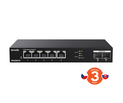 Produkt Tenda TEM2007X 5x RJ45 2.5G + 2x SFP+ 10G Multi-Gigabit Switch - Tenda - Switche